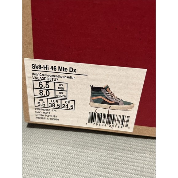 Vans Sk8-Hi 46 MTE DX - MTE/Creme/Dark Menthe/Obsidian VN0A3DQ5TU7 UNISEX 6.5/8 - Picture 4 of 6